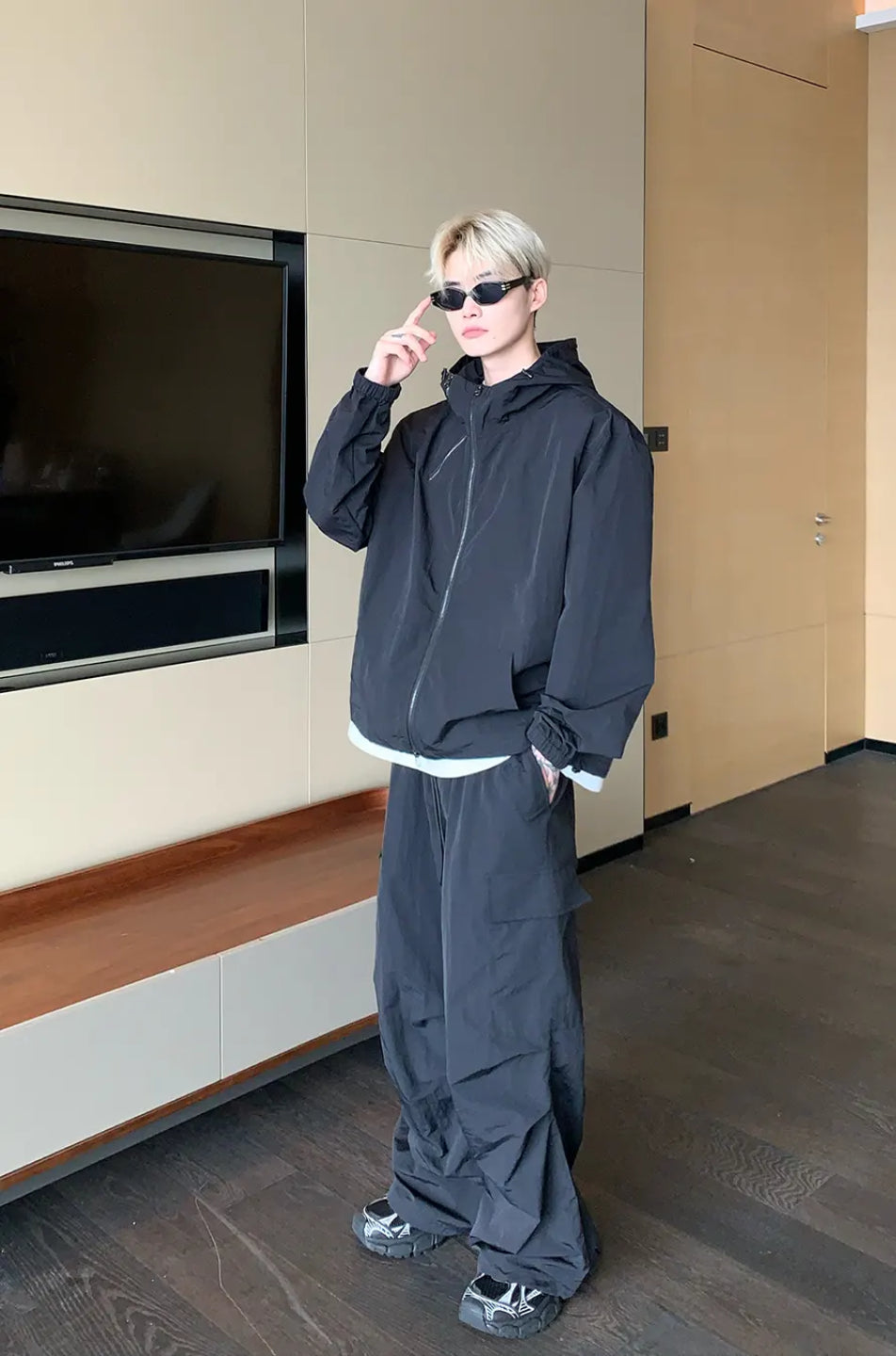 Black Grenade Tracksuit, zip up jacket and easy fit bottoms 