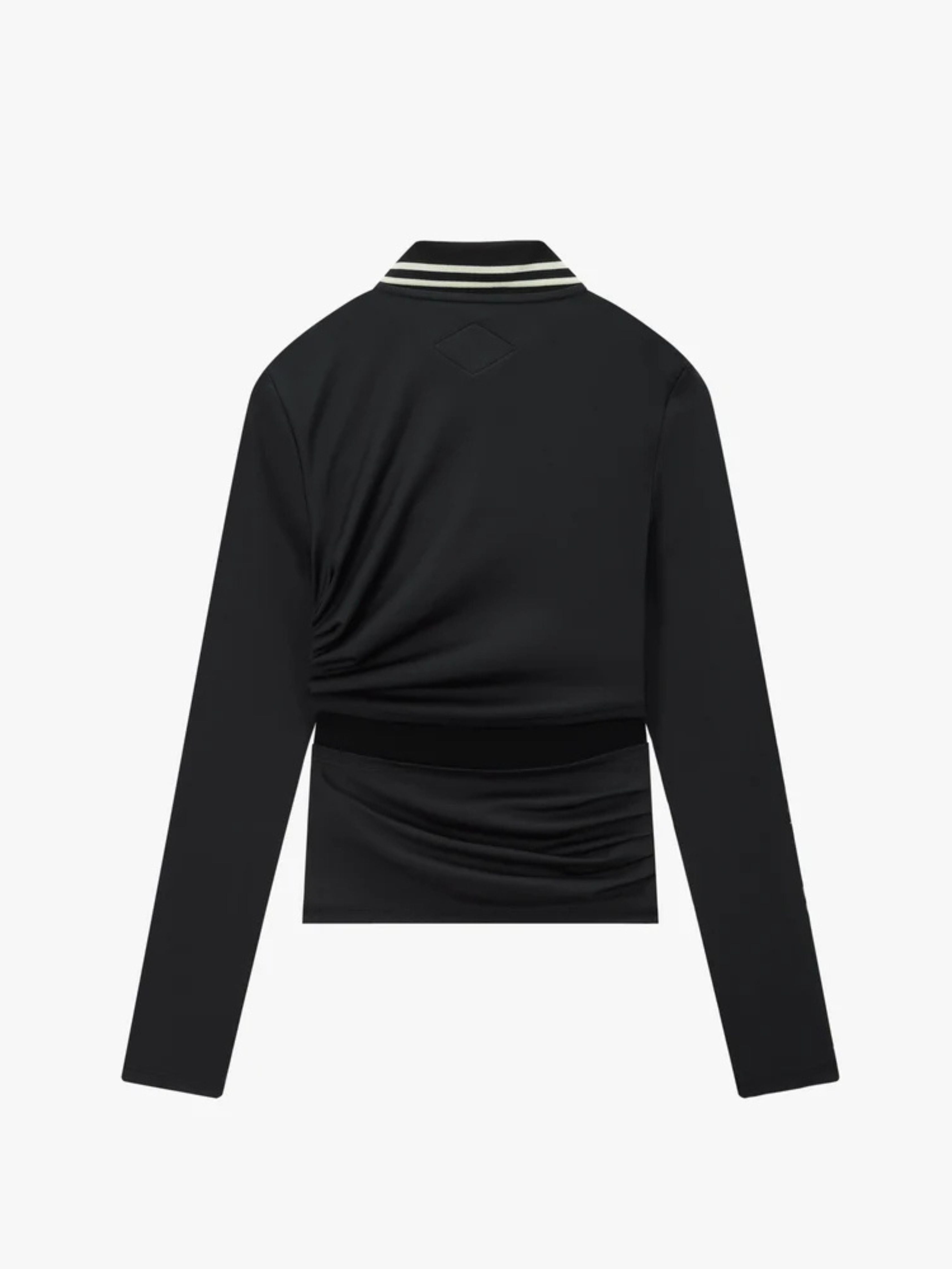 Black long-sleeve top with a knot detail on a white background