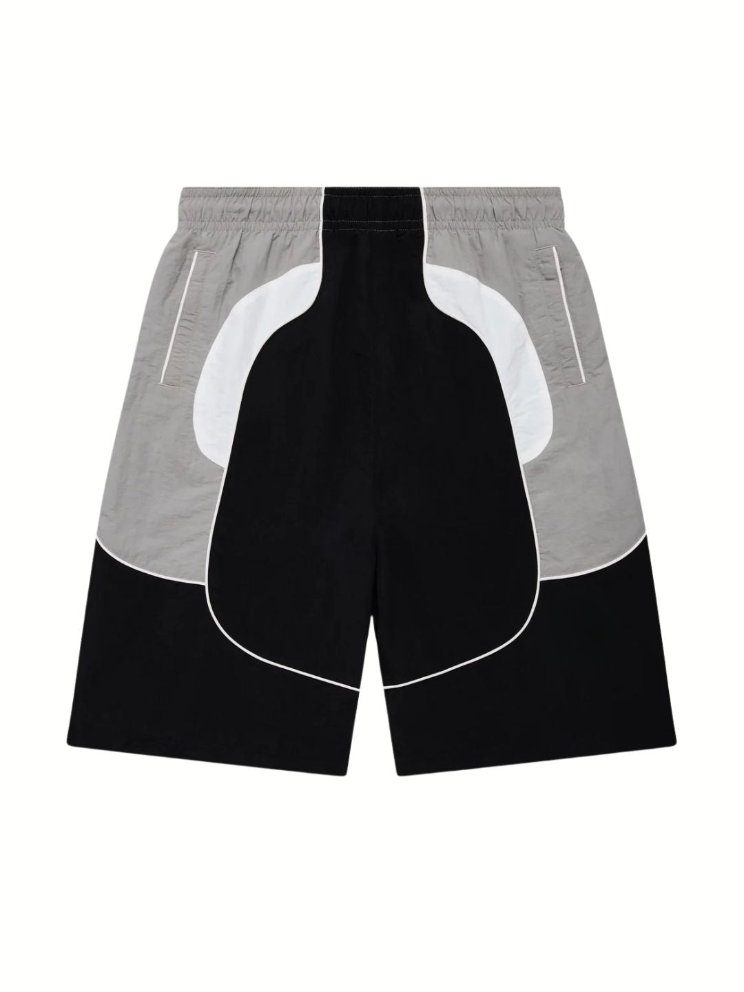 Black and gray shorts with a white accent on a white background