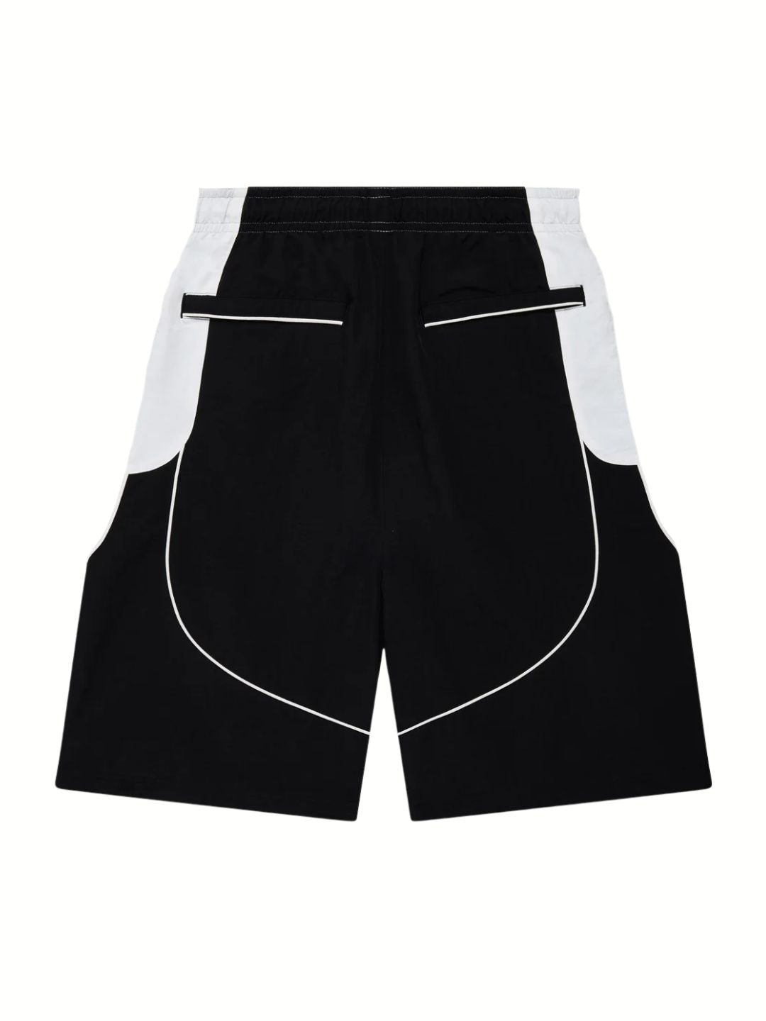 Black shorts with white accents on a white background