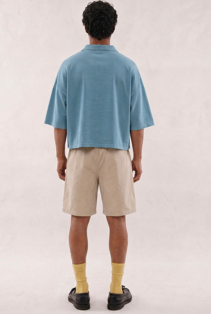 blue cotton polo t shirt for men back view