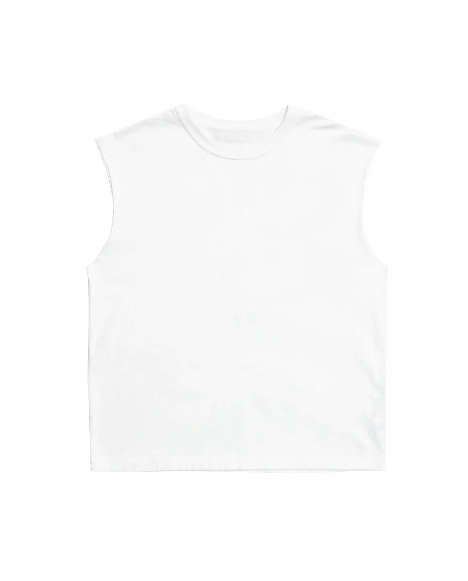 White sleeveless t-shirt on a white background