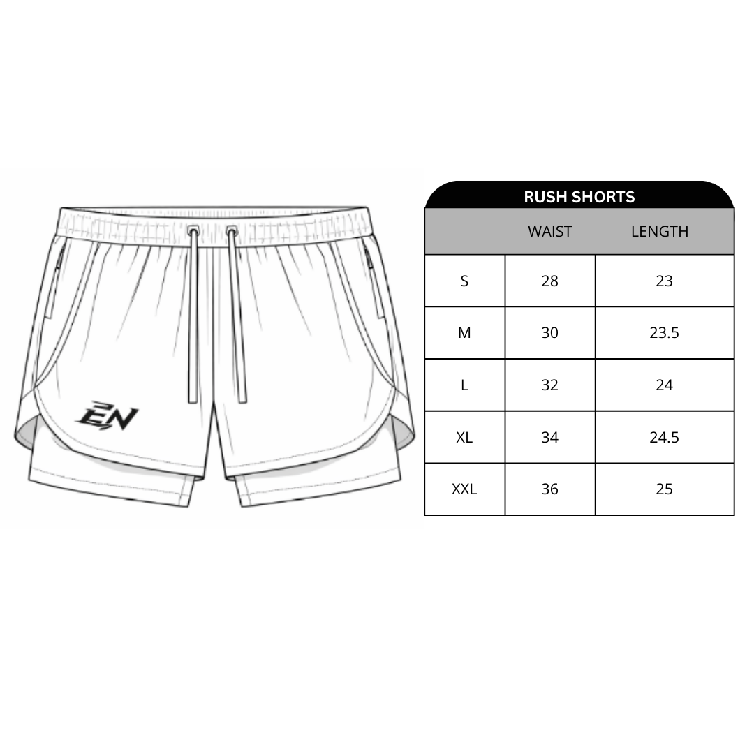 Size chart for 2 in 1 Compression Shorts