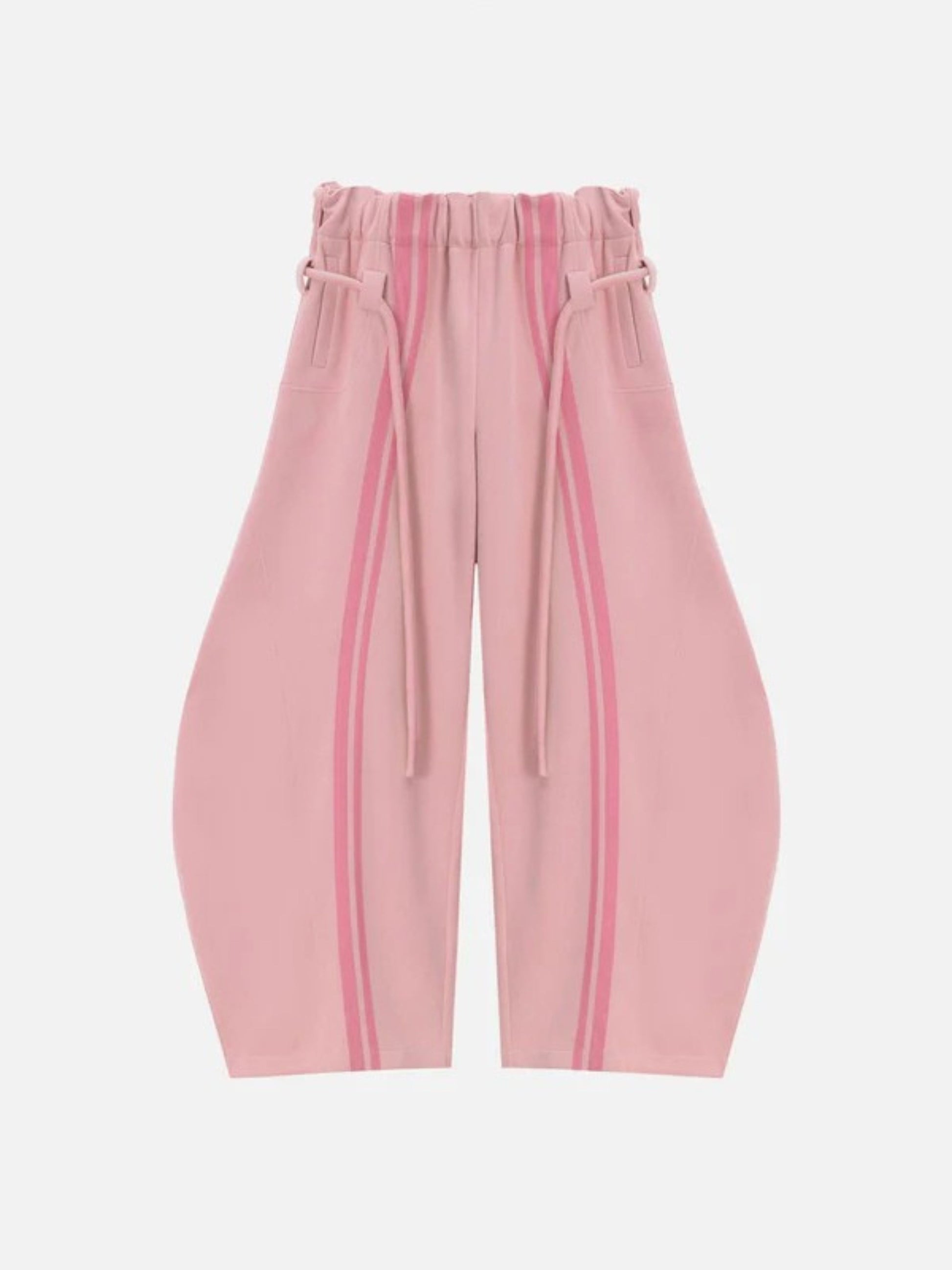 Pink pants with a subtle pattern on a white background