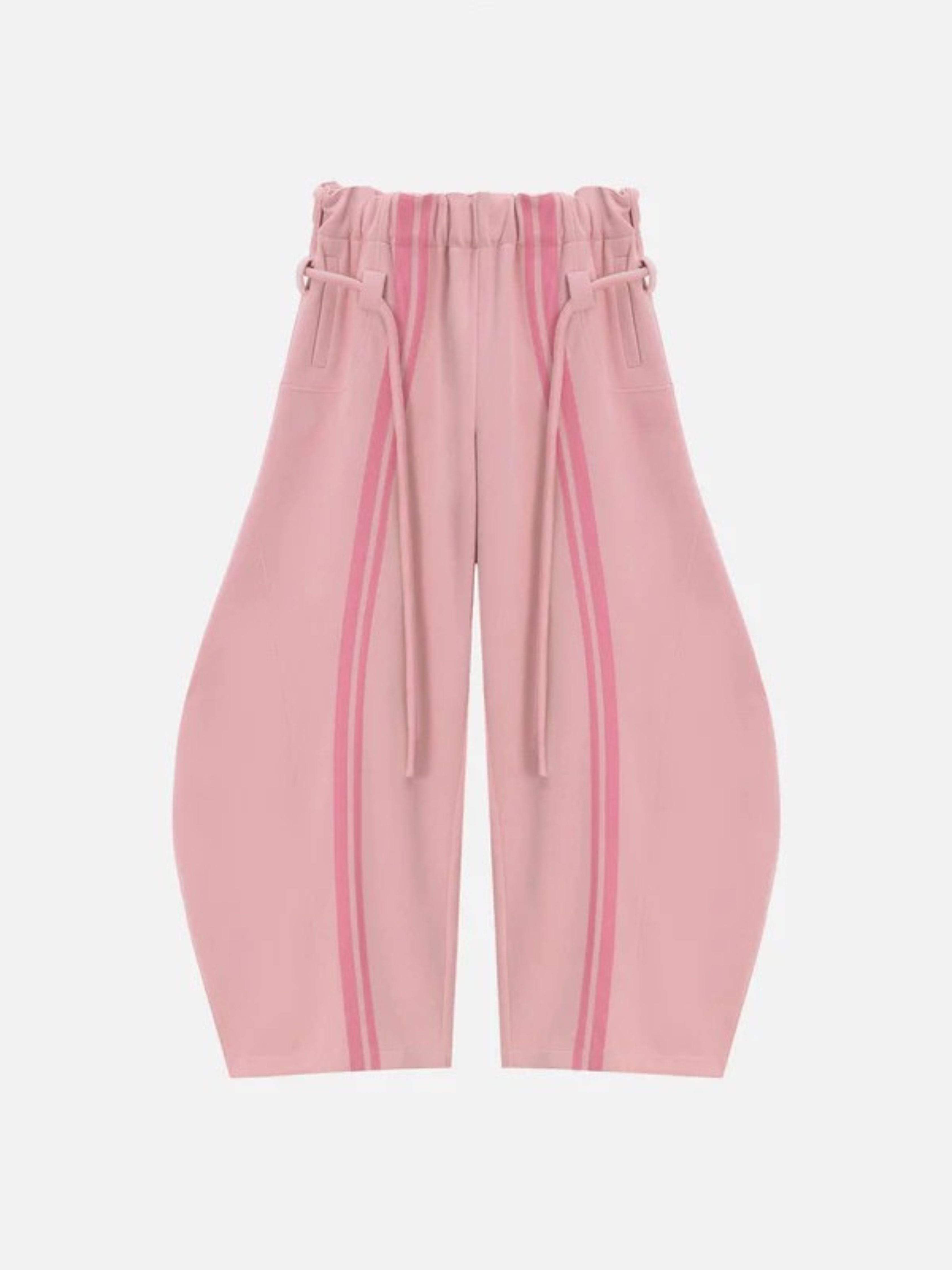 Pink pants with a subtle pattern on a white background