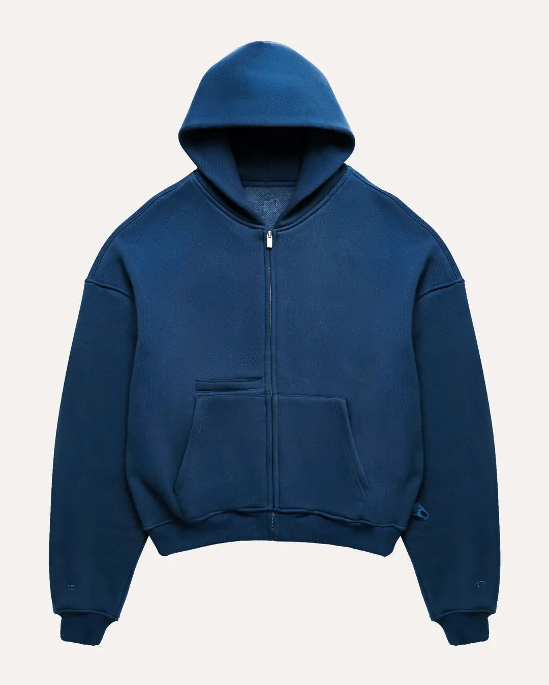 Blue hoodie on a light gray background