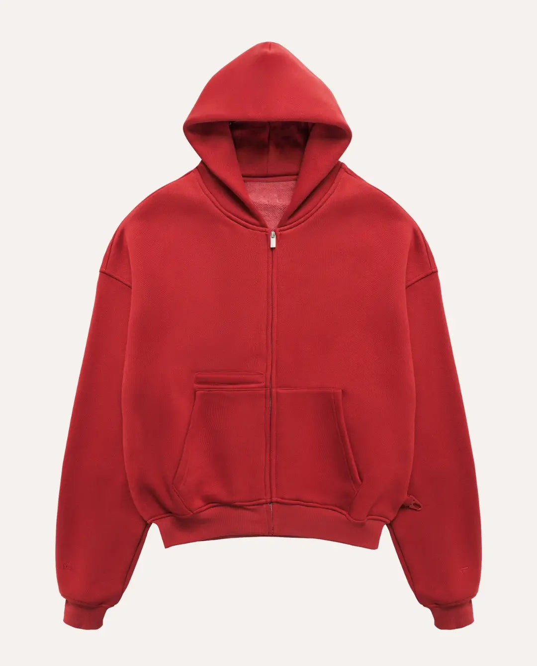 Red hoodie on a light gray background