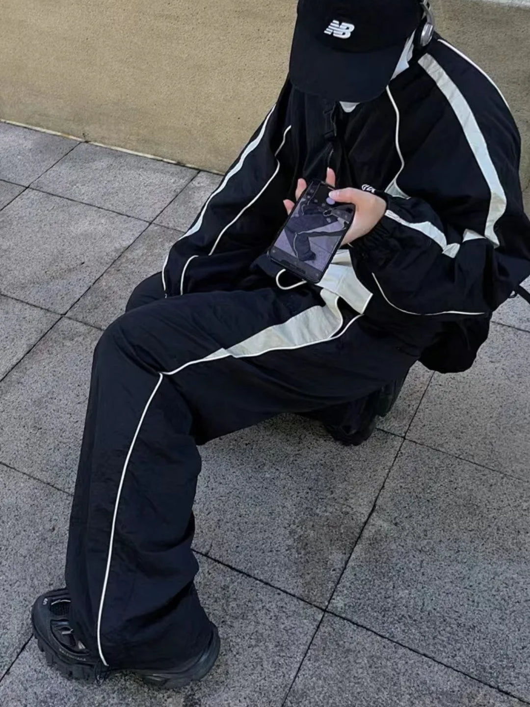 Black Contrast Piping Detail Trackpants