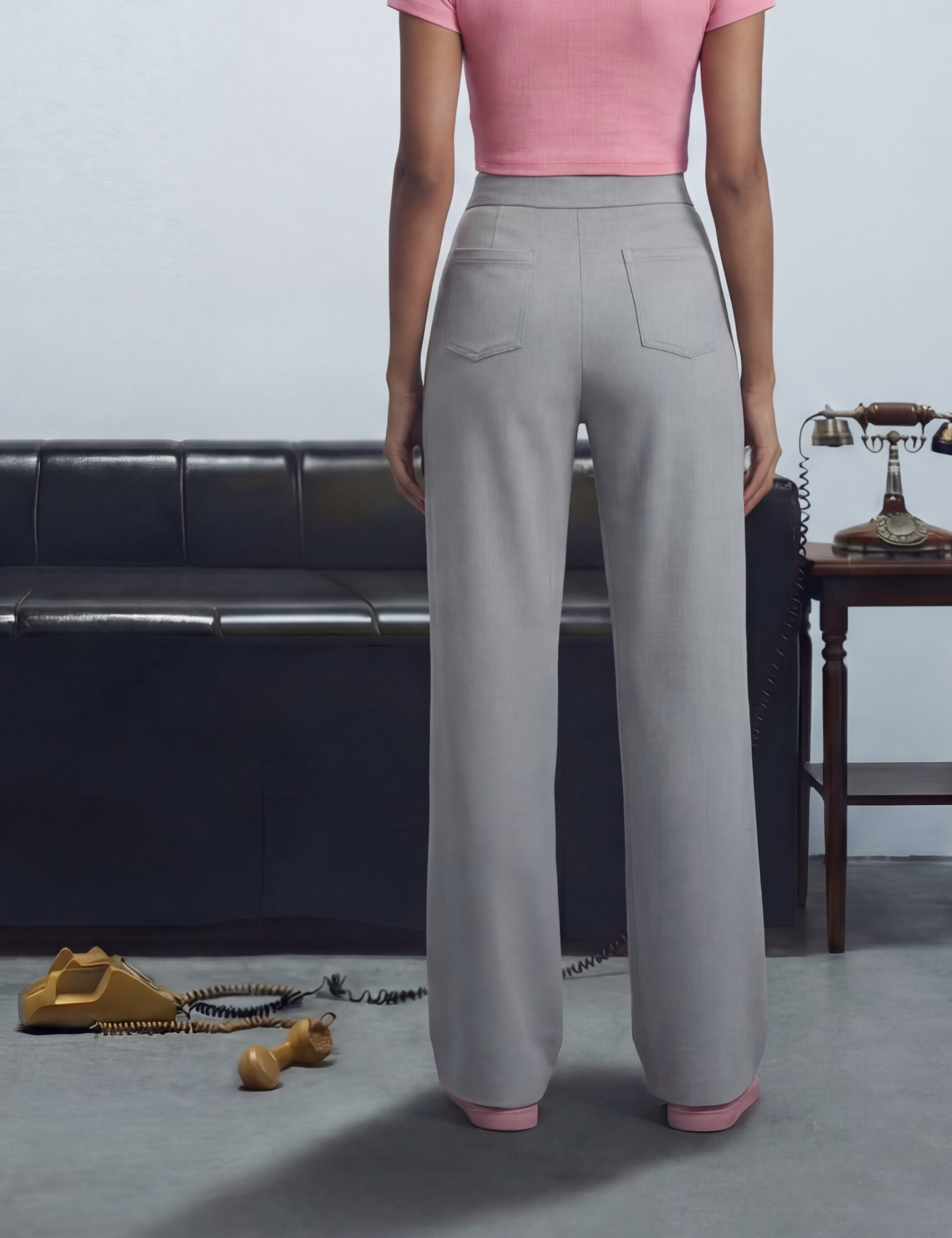 High Waisted Button Multiple Pockets Straight Leg Casual Pants