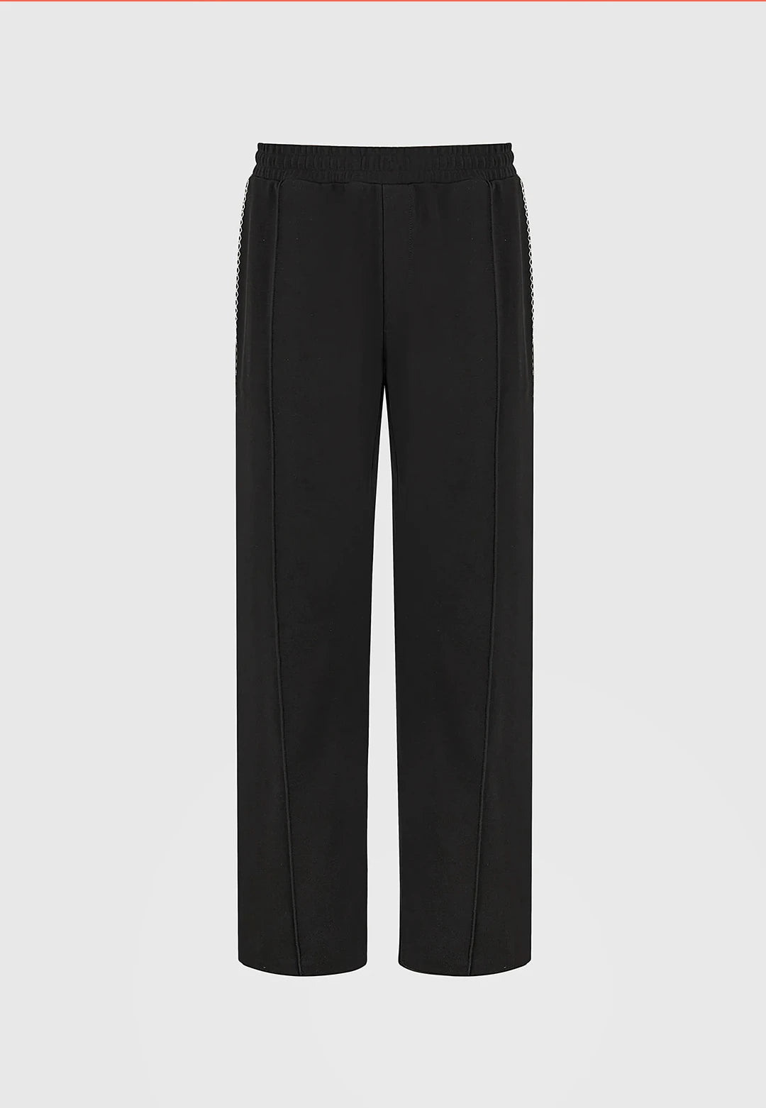 Black pants on a light gray background
