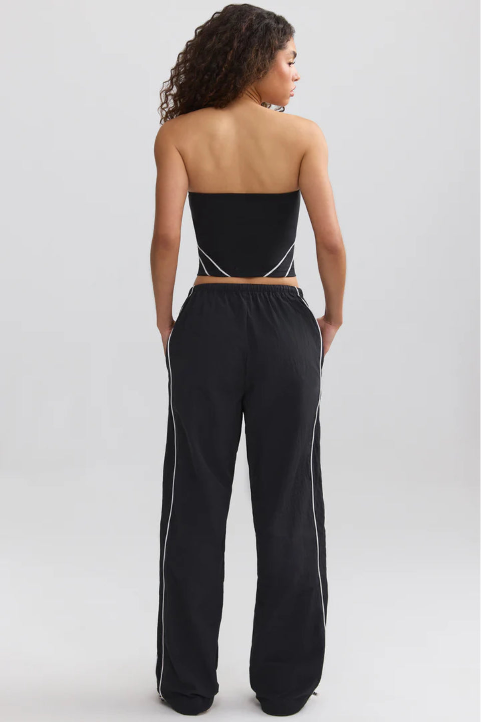 black wide-leg track pants