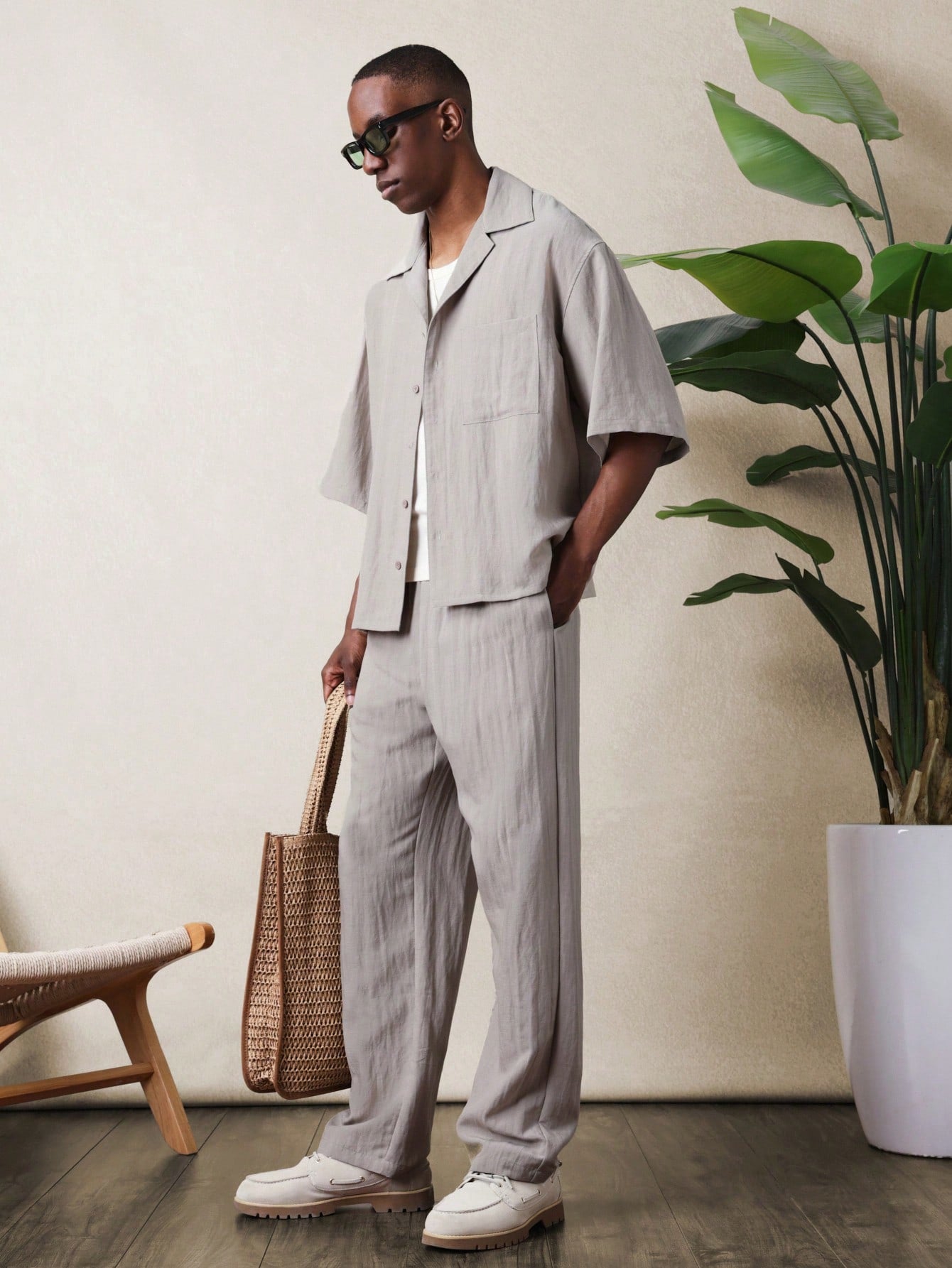Everdion's Rayas Loose Fit Shirt And Pant in Apricot with matching outfit set