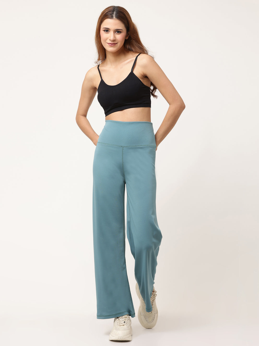 Blue Flared High Rise Full Length Yoga Pants