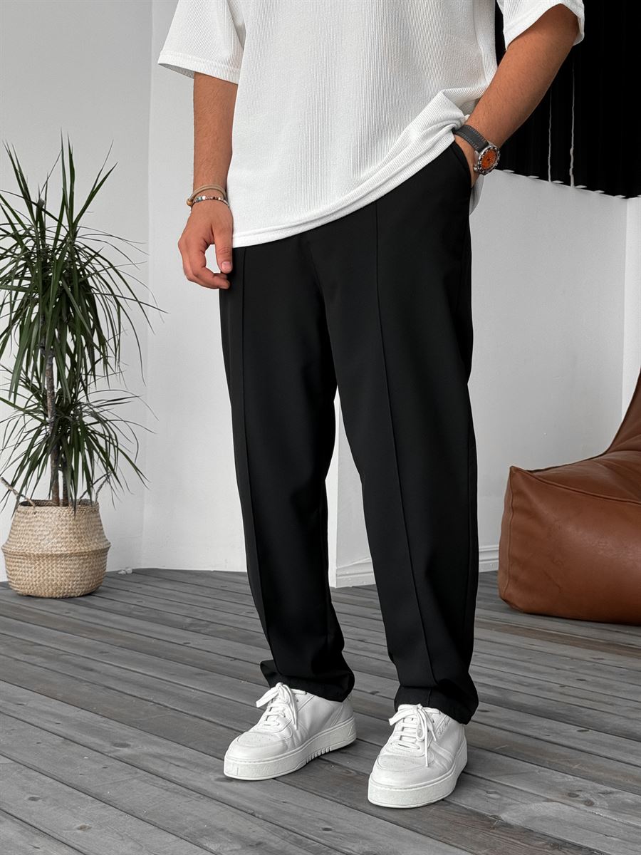 Office Straight Fit Pants Black