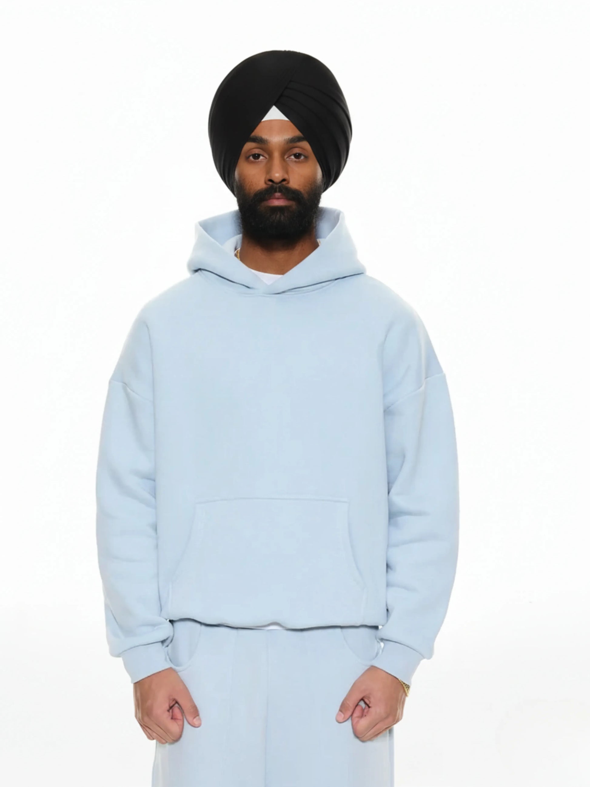 Light blue hoodie on a white background