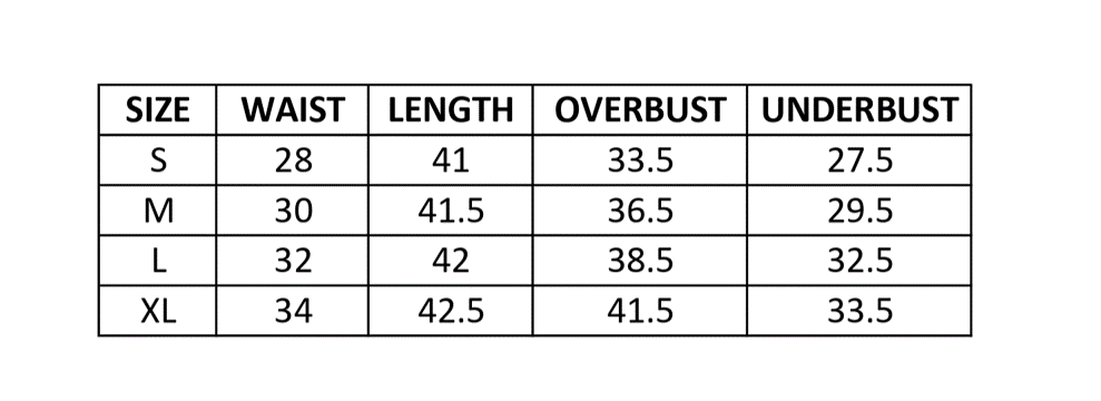 Size chart for Grey Sculpt Active Co-Ord Set
