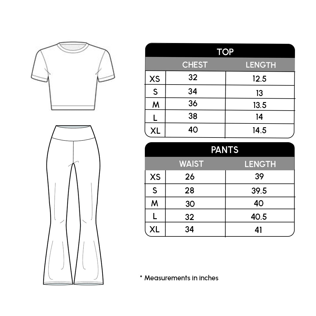 Size chart for Studded Top & Legging