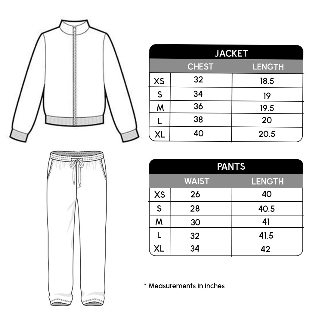 Size chart for Black Revival Tracksuit