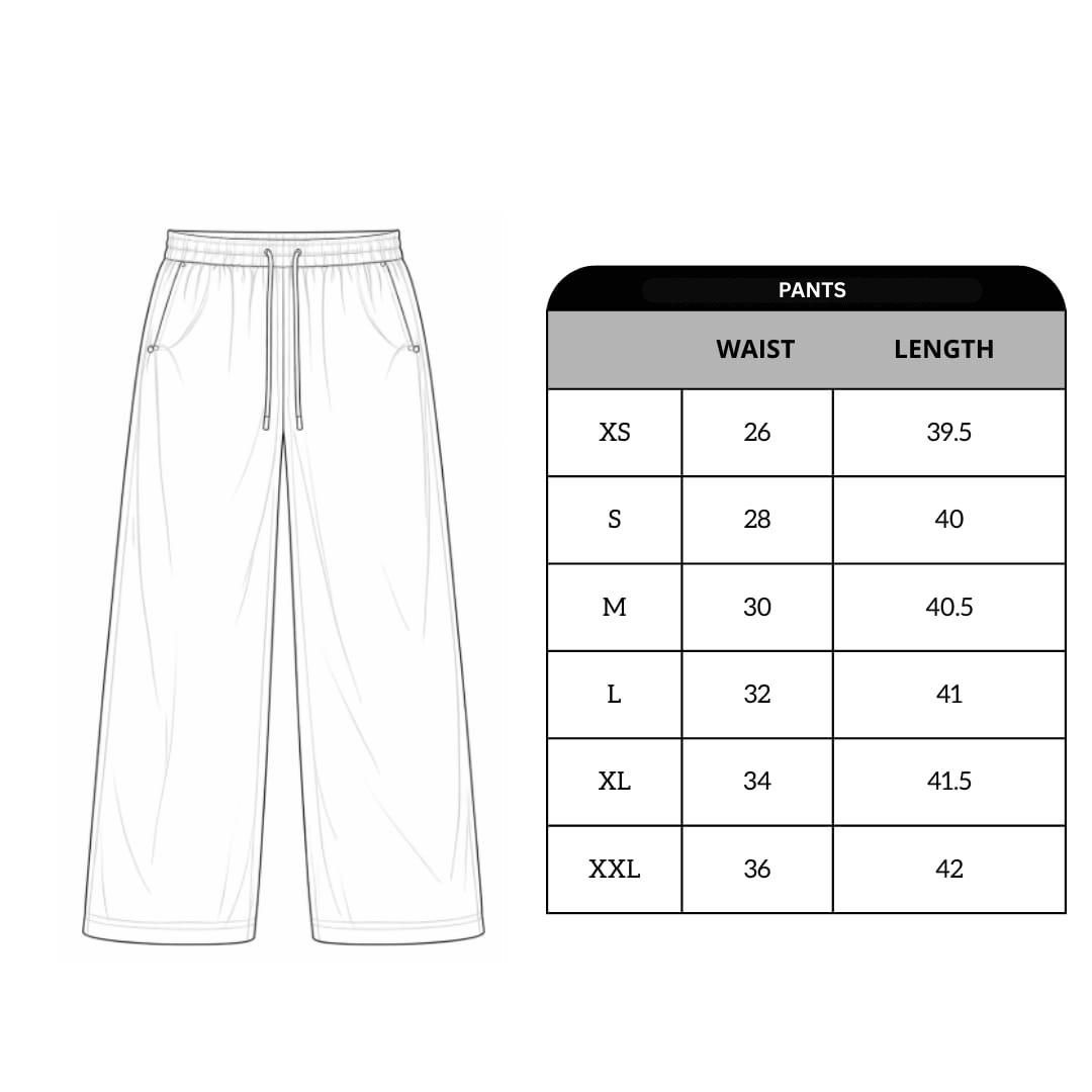 Size chart for Button Track Pant