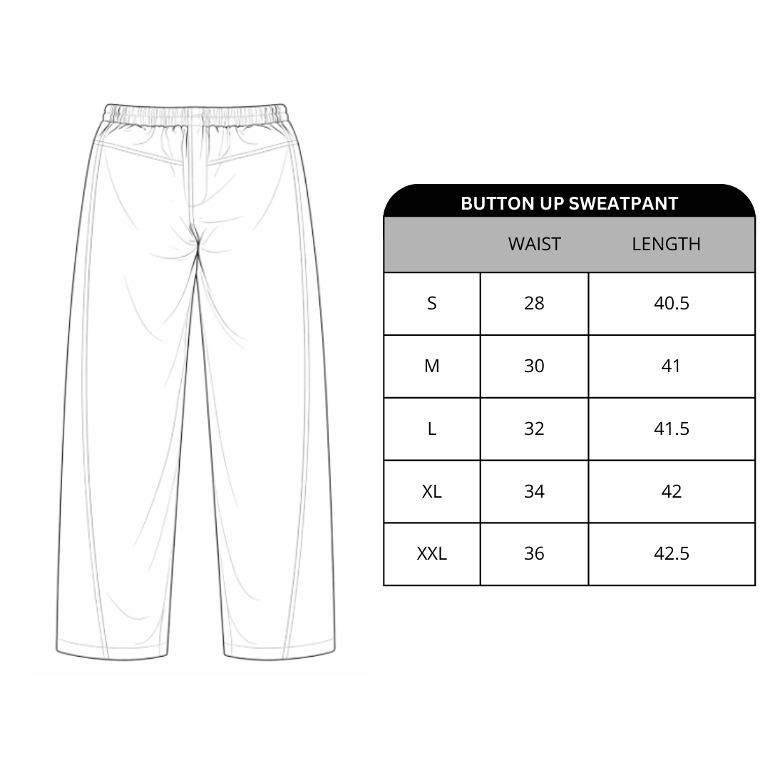 Size chart for Button Up Sweatpant