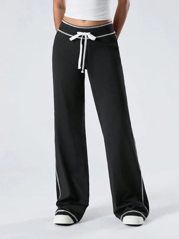 Black Low Waist Stitch Pants 