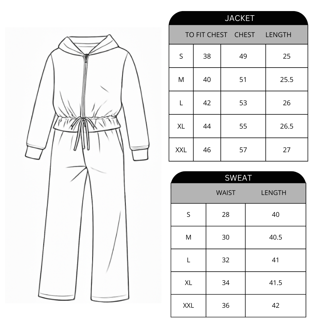 Size chart for Cassonava Tracksuit