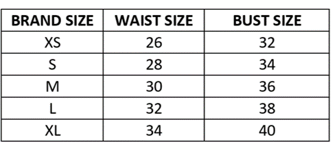 Size chart for Black Contrast Stitch Sports set