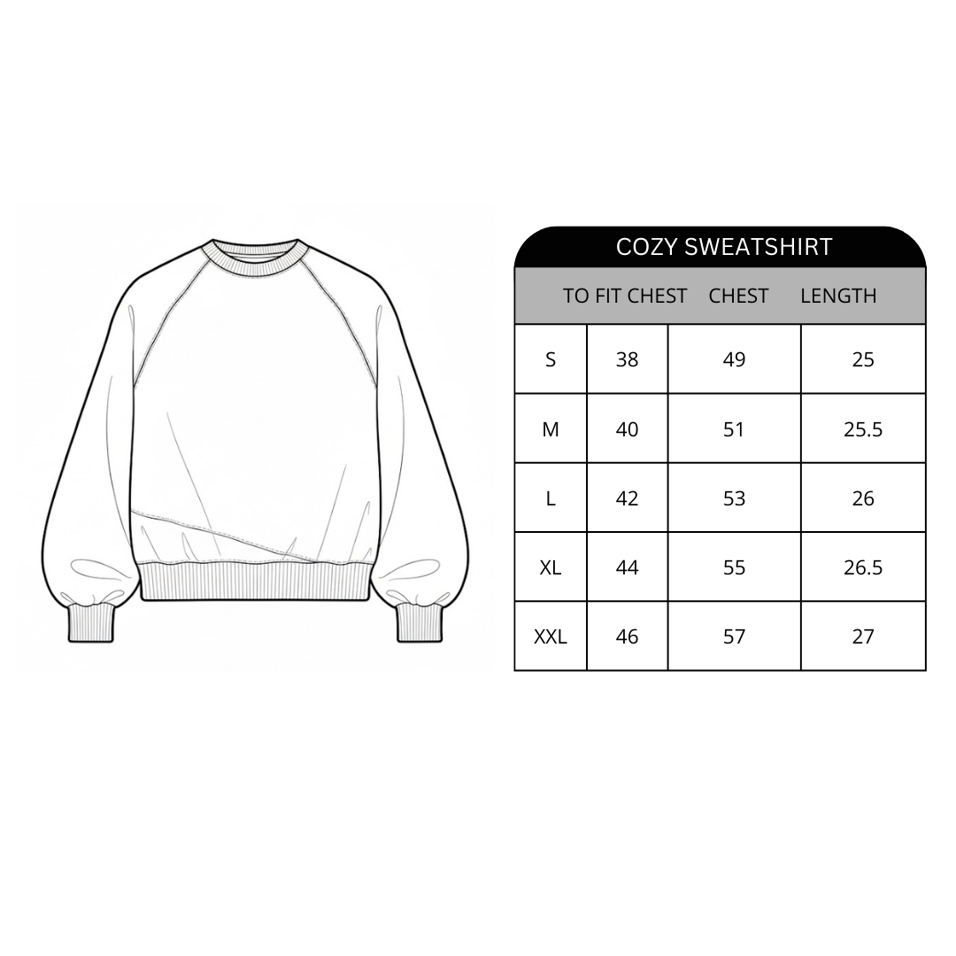 Size chart for Cozy Sweatshirt