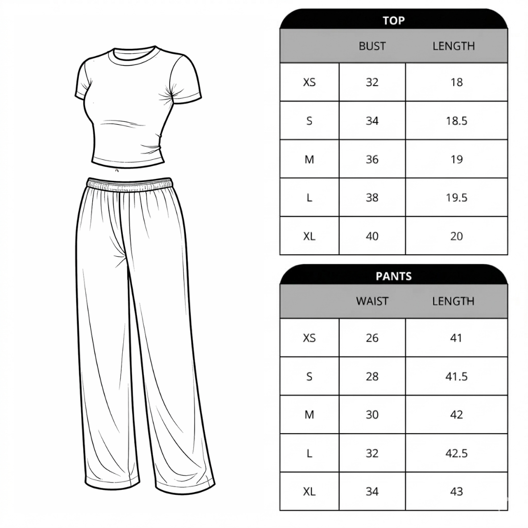 Size chart for Classic Lounge Top and Pant