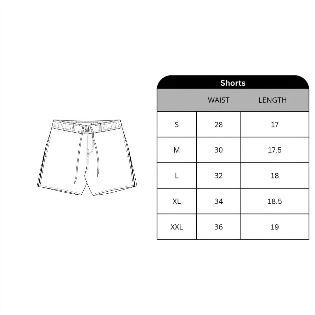 Size chart for Classique Piping Shorts