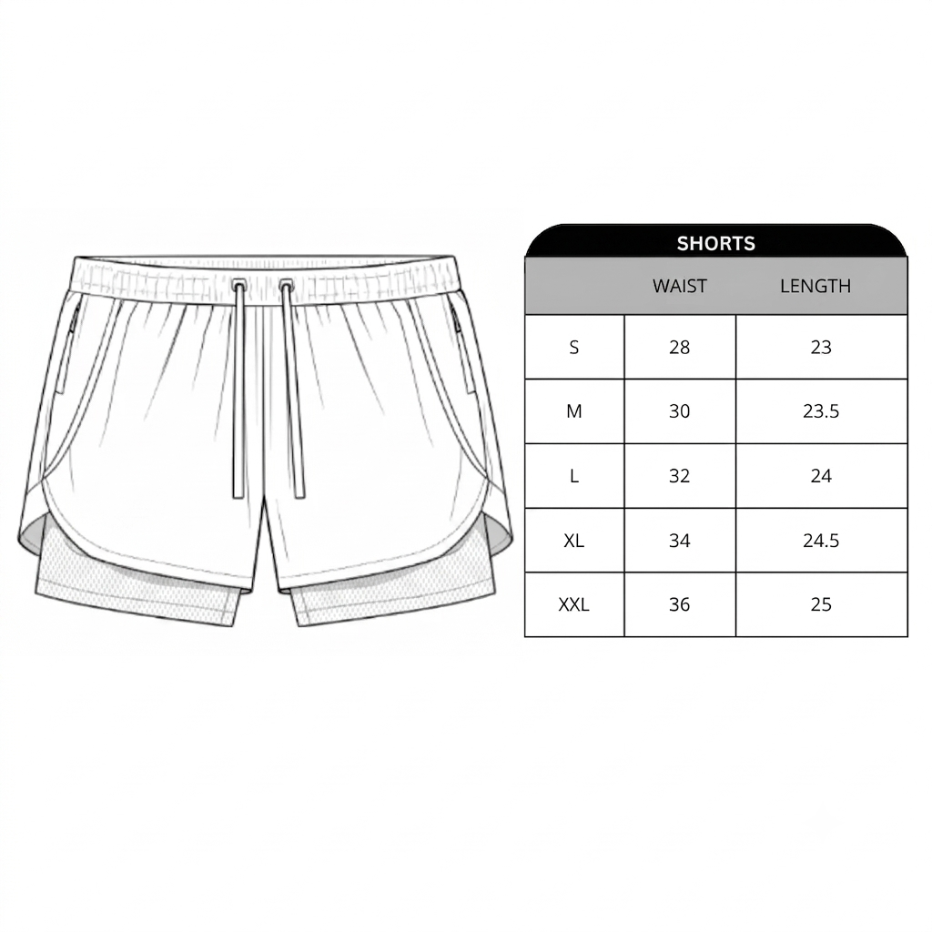 Size chart for Cloud Mesh Shorts