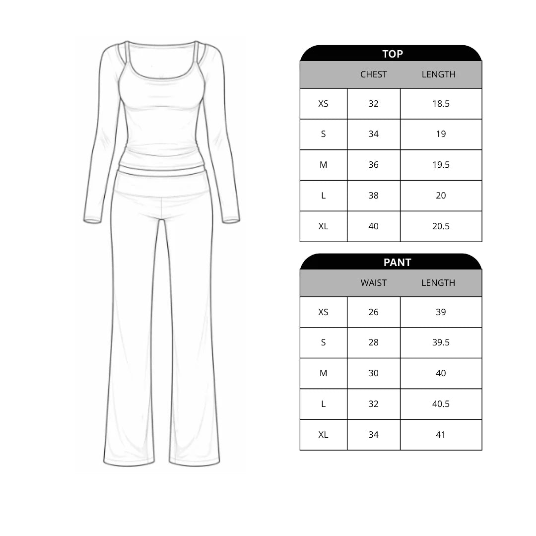 Size chart for Mocha berry Fold-over set (Pre-Launch)