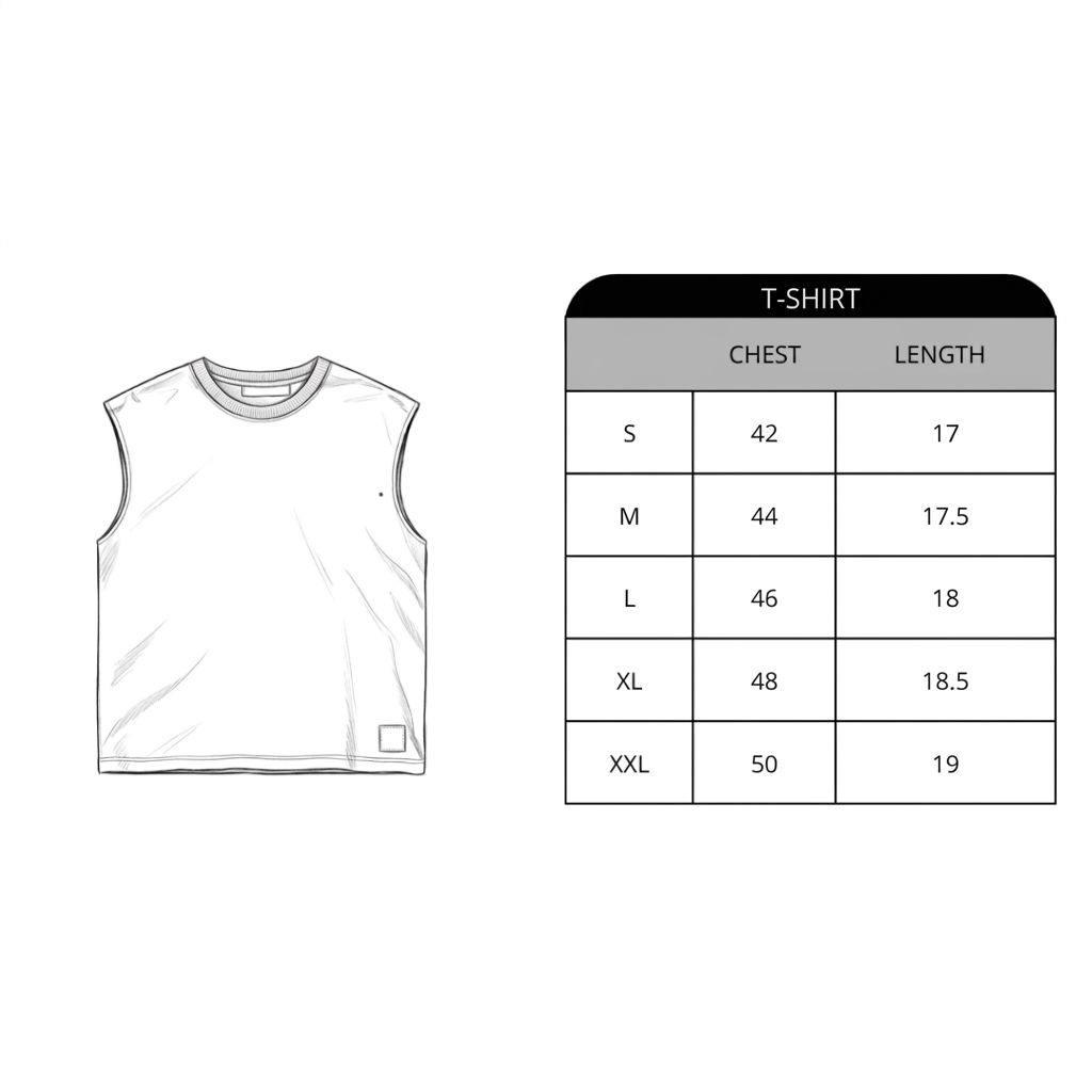 Size chart for Cropped Raw Tank Top