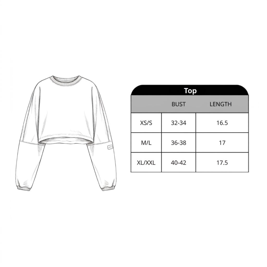 Size chart for Cult Cover Crop Tee