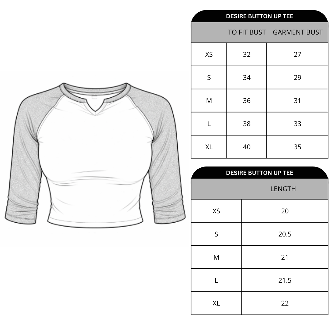 Size chart for Raglan Desire Tee