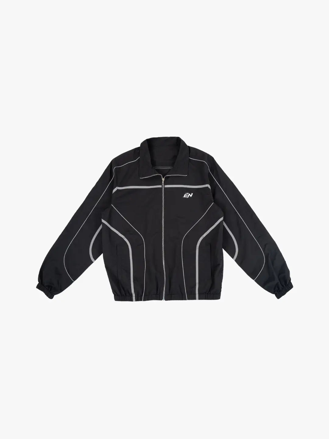 The Black jacket delivers a structured yet lightweight feel, while the relaxed-fit track pants ensure fluid movement and all-day comfort. 