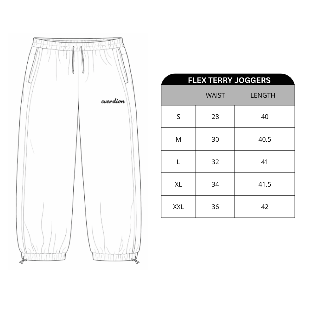 Size chart for Flex Terry Joggers