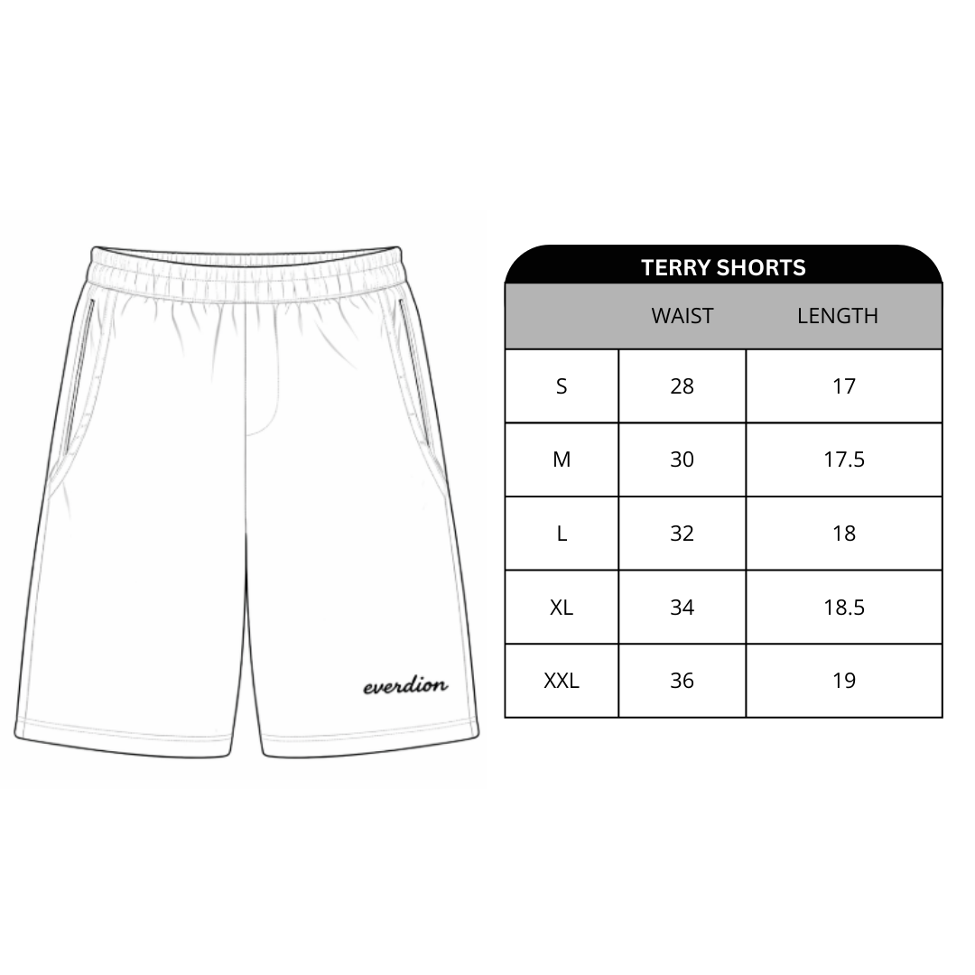 Size chart for Flex Terry Shorts