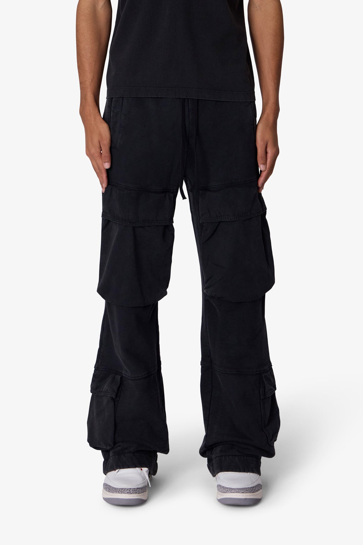 Front Cargo Sweatpants Washed Black