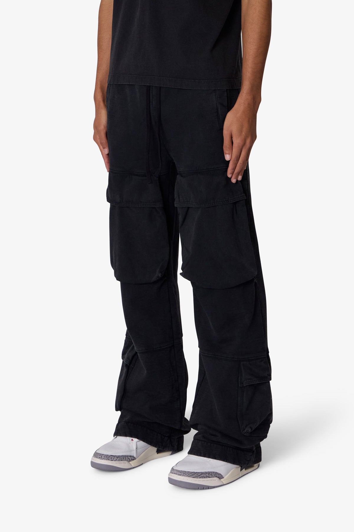 Front Cargo Sweatpants Washed Black