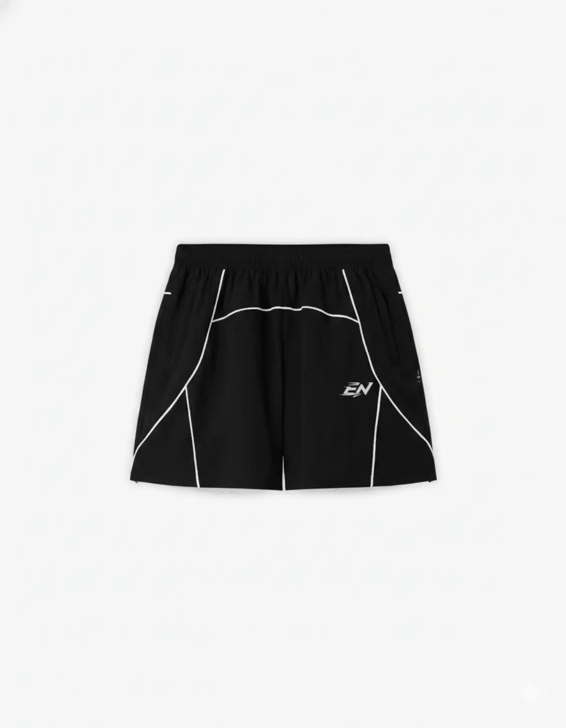 Black Relaxed fit track shorts featuring an elastic waist, curved contrast stitching and a lightweight feel, perfect for casual wear and athleisure styling.