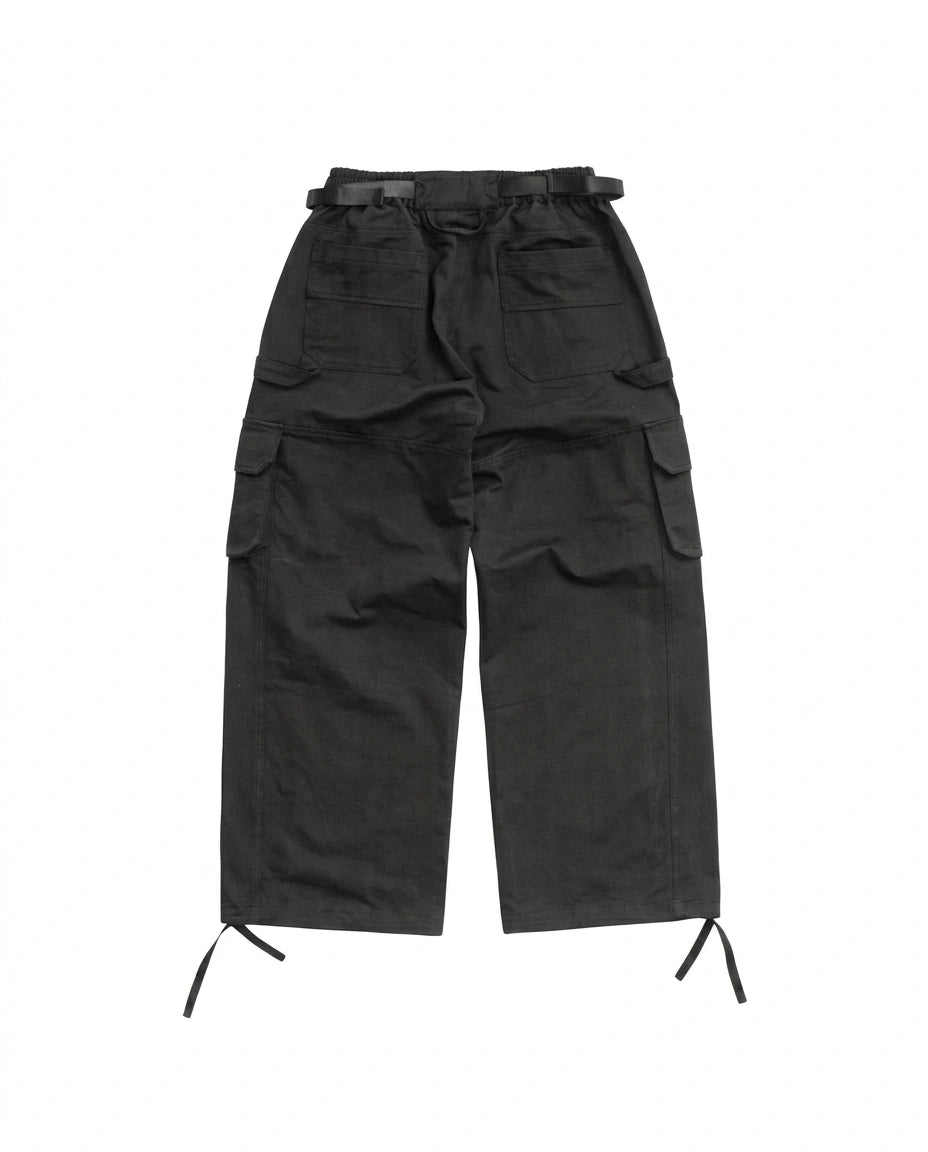 Black cargo pants on a white background