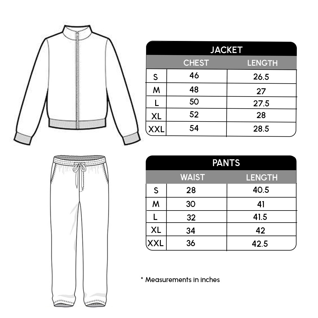 Size chart for Genesis Tracksuit