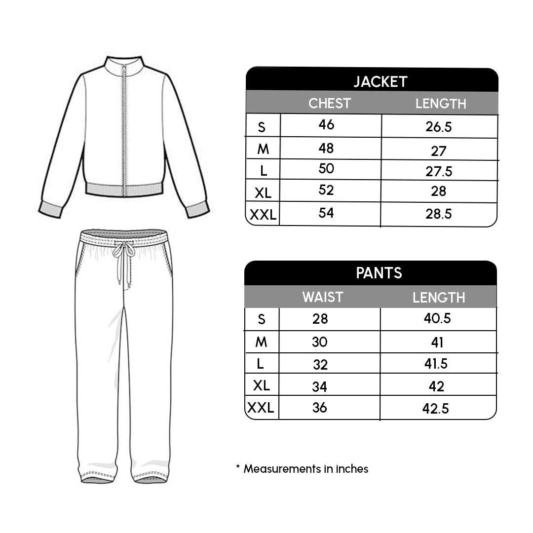 Size chart for Grenade Tracksuit