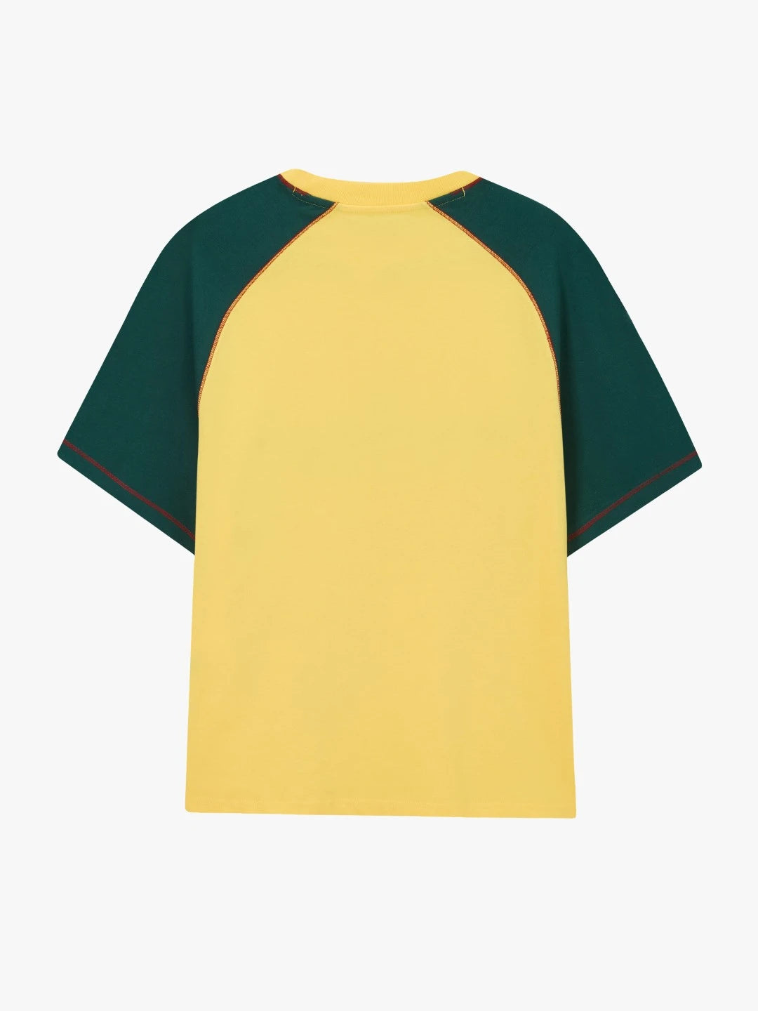 Yellow t-shirt with green sleeves on a white background