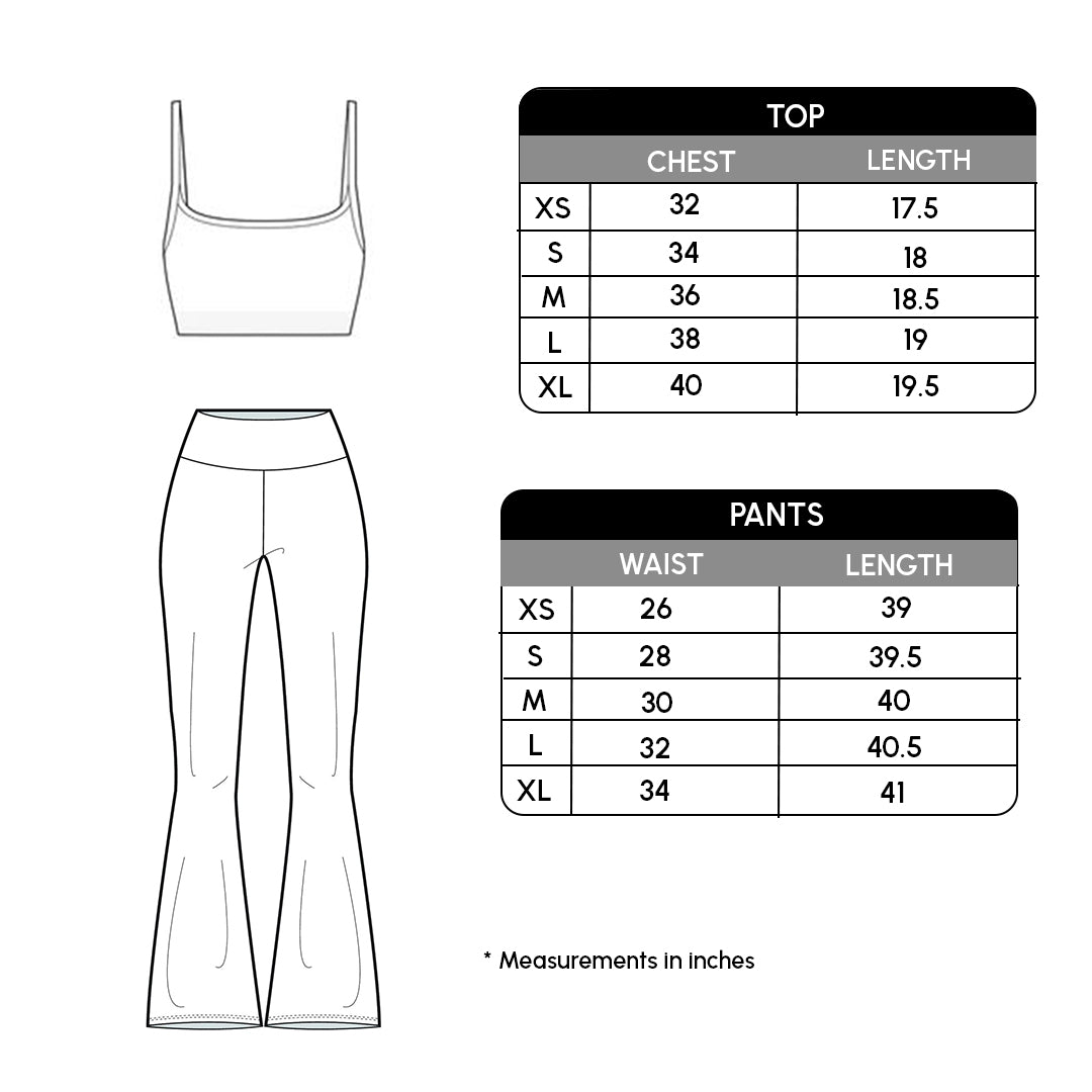 Size chart for Halter neck top and flare pants