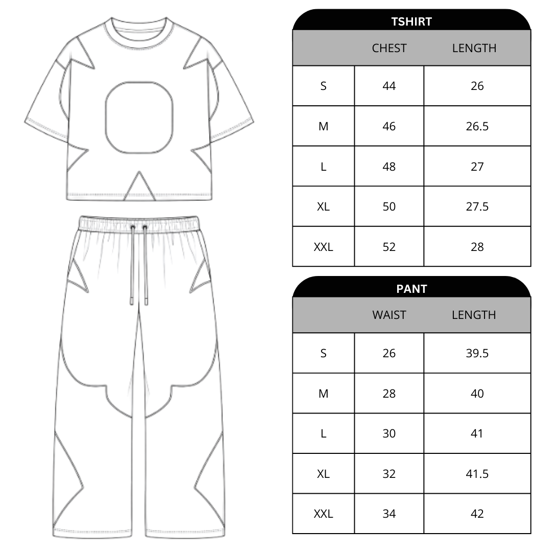 Size chart for Homies <3 Tee & Tracks Co-Ord Set