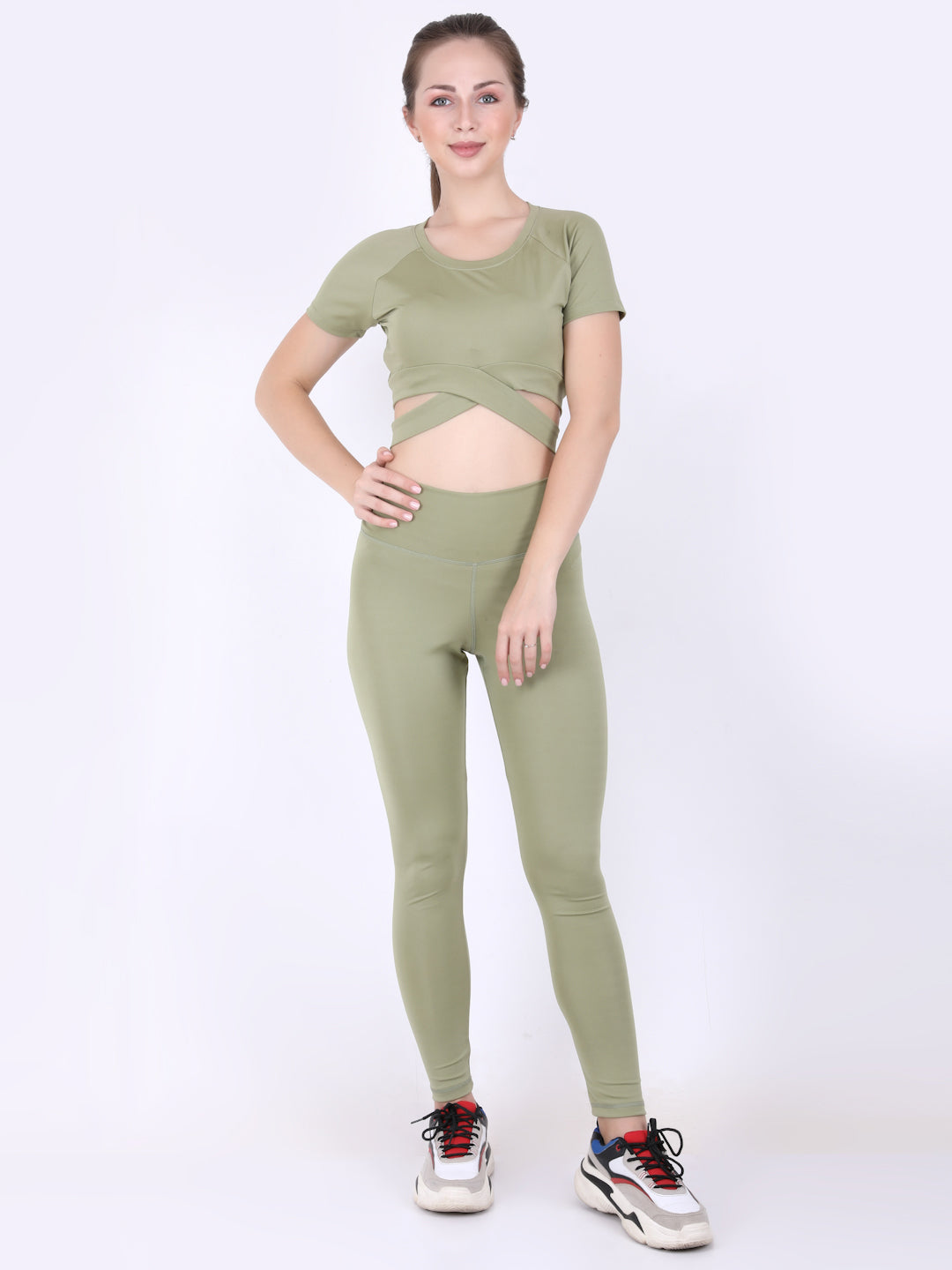 Green Cropped Cross Yoga Crop Top