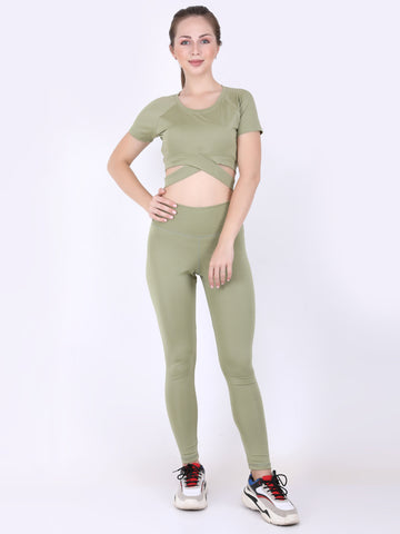 Green Cropped Cross Yoga Crop Top