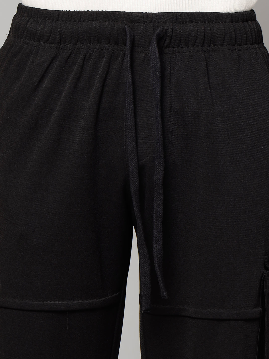 Black Cargo straight-leg pants with large side flap pockets 